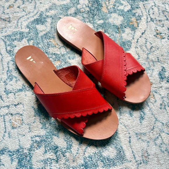 Nantucket Sole Genuine Leather Slide Sandals in Red Summer Women’s Size 39 US 9 - Picture 1 of 6